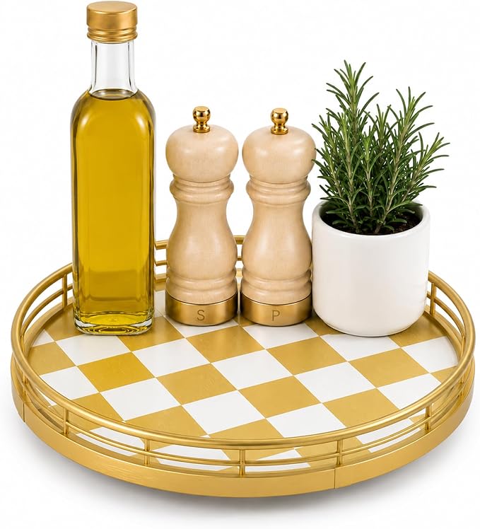 9-Inch Gold Lazy Susan Spice Organizer with Guard Rail by AMH