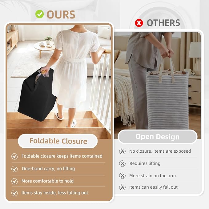 STORAGE MANIAC 1-Pack Large Laundry Hamper, 100L (26.4 Gal) Collapsible Laundry Basket with Bamboo Handles, Freestanding Waterproof Clothes Hamper for Laundry Room, Bedroom, Dorm, Towels, Black - Image 2