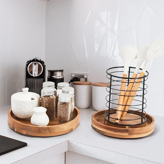 12" Acacia Wood Lazy Susan Organizer for Cabinet,Lazy Susan for Countertop - Image 4
