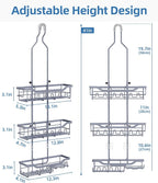 Adjustable Shower Caddy Hanging, Extended Length Organizer Over Shower Head, 3 Tier Long Neck Shower Rack with Soap Holder for Large Storage, Grey - Image 2
