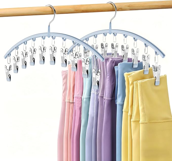 Volnamal Legging Organizer for Closet, Metal Yoga Pants Hanger w/Rubber Coated 2 Pack w/10 Clips Hold 20 Leggings, Hangers Space Saving Hanging Closet Organizer for Closet Organizers and Storage, Blue by Volnamal