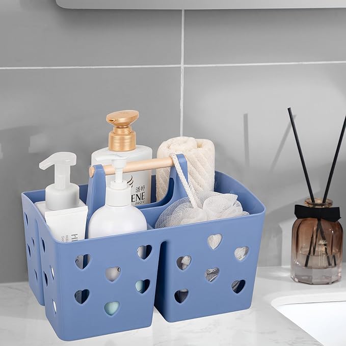 Portable Shower Caddy Plastic Shower Basket Organizer with Handle Dark Blue - Image 4