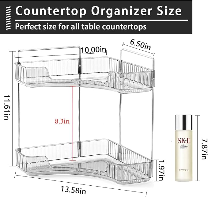 shuang qing 2-Tier Corner Bathroom Counter Organizer – Classic Storage Shelf for Makeup, Perfume & Toiletries, Space-Saving Countertop Tray Fits Bathroom, Dresser, Kitchen (Slate Gray) - Image 4