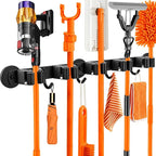 Magnetic Broom Holder Wall Mount with 4 Hooks and 5 Rack- Heavy Duty Non-Slip Mop Hanger for Wet Mops&Cleaning Tools on Refrigerator,Metal Door,Garage,Kitchen,Laundry Room by Rukinovi