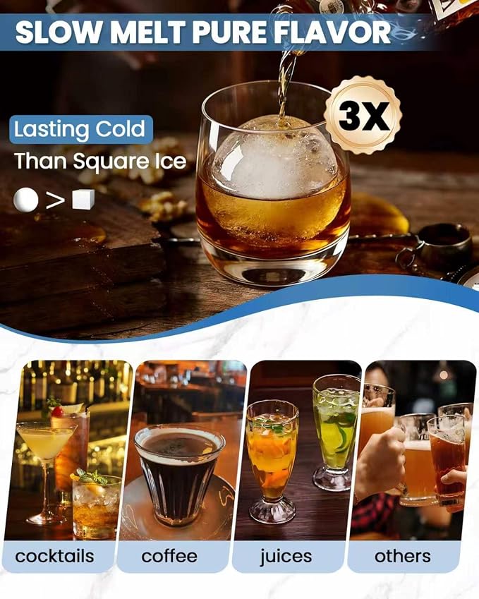 Large Ice Cube Tray for Freezer - 2 Pack Stackable Round Ice Cube Molds Set, Easy to Fill & Release with Storage Bin and Tongs for Kitchen, Party, Cocktail & Coffee, Gifts for Whiskey Lover (1.93In) - Image 7