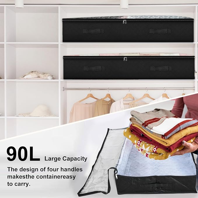 BiCINE 90L Under Bed Storage Containers, 8 Pack Foldable Closet Organizers and Storage Bins with Lid Clothes Underbed Storage Bags for Wrapping Paper, Blanket, Comforter, Towels, Sweaters, Pillows - Image 3