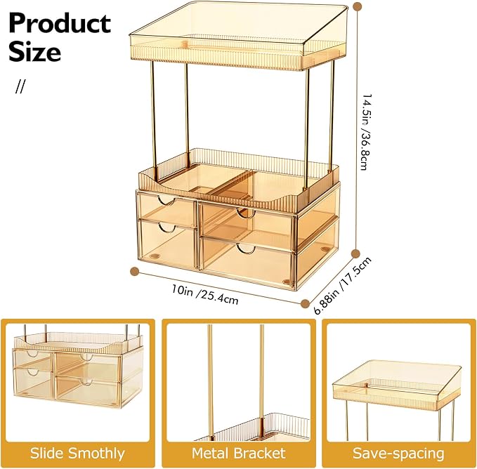 SNSLXH 4-Tier Clear Makeup Organizer Bathroom Storage Amber - Image 2