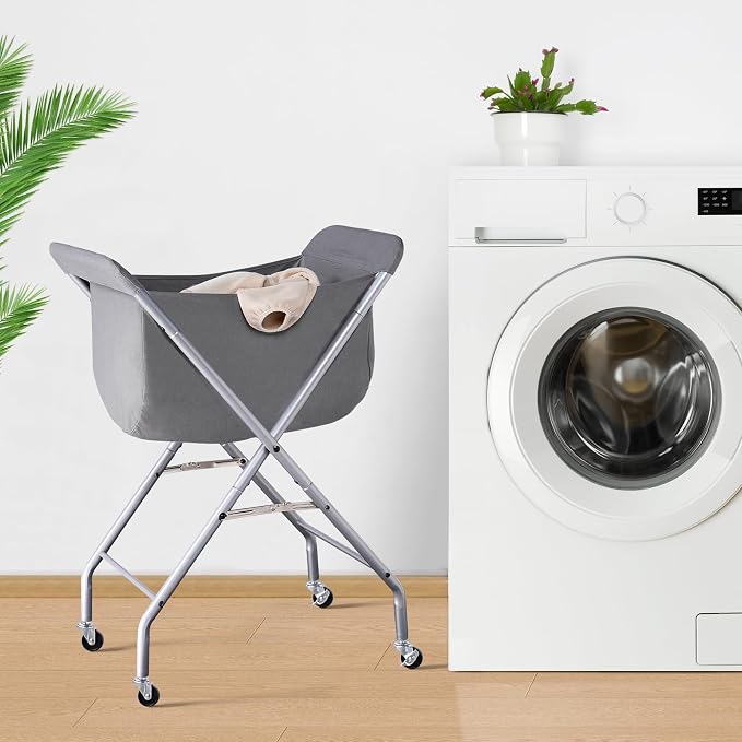 ELYKEN Laundry Basket with Wheels, Collapsible Laundry Hamper, Gray - Image 7