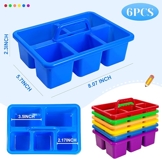 6PC Classroom Caddy, 7.87x5.9x3.35 Inches, 5 Compartment with Handle - Image 2