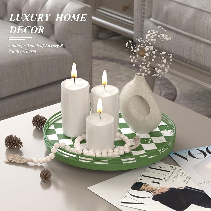 AMH 12-Inch Green and White Checkerboard Lazy Susan with Rubberwood Base - Image 3