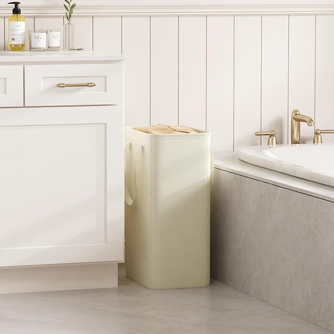 Lifewit Slim Collapsible Laundry Basket with Handles, 50L, Ivory - Image 8