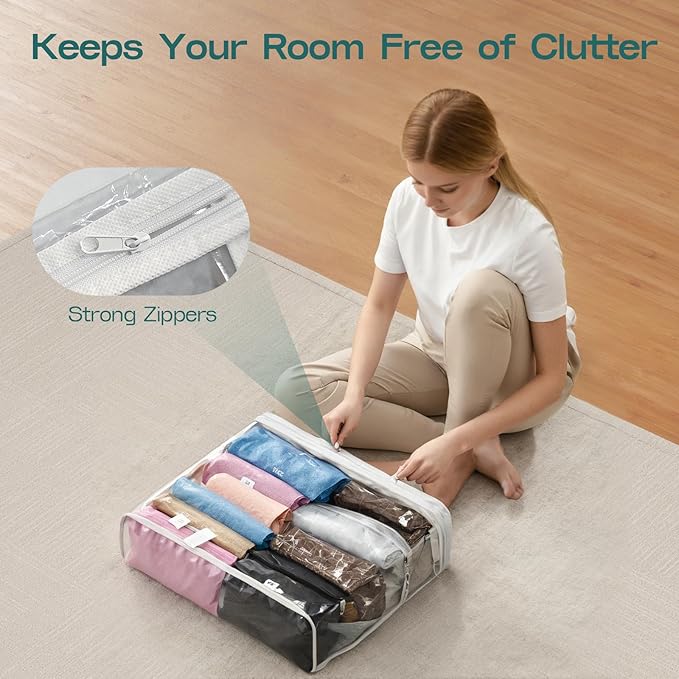 10PACK Clear Zippered Storage Bags for Clothes, 22L Plastic Clothes and Under-Bed Storage Organizers, Blanket Storage Bags for Bedding, Linen, Blankets, Comforters, Clothing & Toys (White) - Image 6