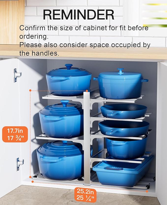 ORDORA Pots and Pans Organizer Under Cabinet 15.8" 8-Tier Adjustable Silver - Image 3