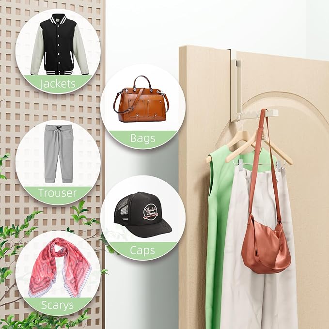 BAKON Over The Door Hanger Folding Clothes Drying Rack, Folding Hanging Coat Rack for Indoor Laundry Room Compact Small Space Foldable Portable Clothing Hanger Hook Collapsible-4 Pack (Beige) - Image 3