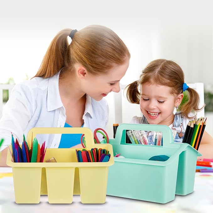 Plastic Caddy With Handle,Protable Classroom Craft Caddy, 6-pack Storage Caddy For Pencil,Pen,Craft Tools (Pastel Color) - Image 6