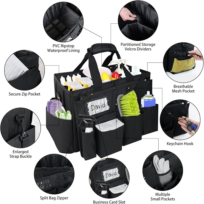 ZKOO Cleaning Bag Cleaning Caddy Organizer, Wearable Cleaning Caddy with Waist & Handles for Cleaning Tool Organizers, Extra-Large Cleaning Caddy Bag Adjustable Compartments for Housekeeping,Gardening - Image 4