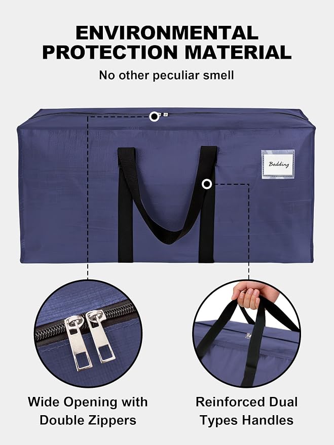 HOMESURE Supports 200lbs Heavy Duty Moving Bags - Strong Zipper & Wrap-Around Handles - Water-Resistant Storage Totes, Durable Alternative to Moving Boxes - 8 Pack - Blue - Image 7
