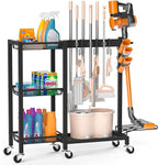 Broom Holder with Cleaning Supplies Organizer, 30.7"Wx11.8"Dx34.6"H by FLOUREEbyFetchHome