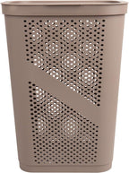 Mind Reader 60L Slim Laundry Hamper, Clothes Basket, Lid, Ventilated, Plastic, Set of 2, Tan - Image 5