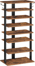 HOOBRO 8 Tiers Vertical Shoe Rack, Wooden Shoe Storage Organizer with Hooks, Narrow Shoe Tower for 16 Pairs, Space Saving, for Entryway, Living Room, Bedroom, Rustic Brown BF750XJ01 by HOOBRO