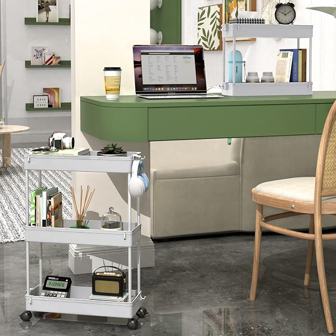 SPACEKEEPER Slim Rolling Storage Cart, 3 Tier Bathroom Cart Organizer, Gray - Image 2