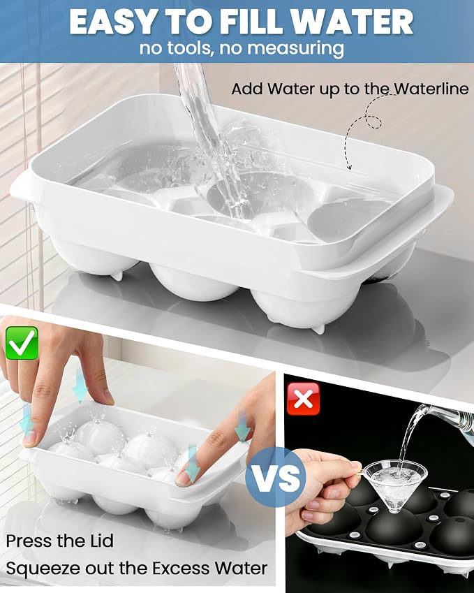 Large Ice Cube Tray for Freezer - 2 Pack Stackable Round Ice Cube Molds Set, Easy to Fill & Release with Storage Bin and Tongs for Kitchen, Party, Cocktail & Coffee, Gifts for Whiskey Lover (1.93In) - Image 4