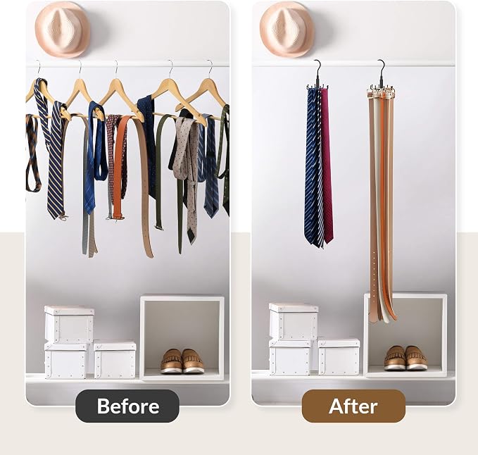 ZEDODIER 2 Pack Tie Hangers for Closet, Rotating Tie Organizer, 16 Hooks - Image 2