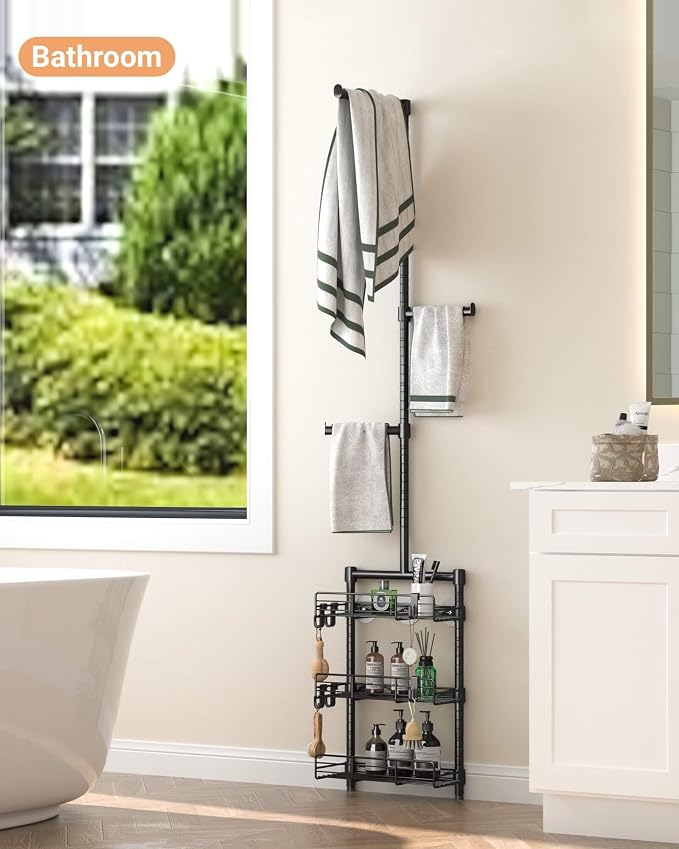 Laundry Room Shelves - Over the Washer and Dryer Storage Shelf, Laundry Hanging Rod with Basket and Hanger Organizer for Laundry Room Organization - Image 6