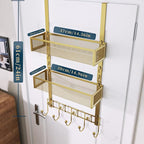 Consumest Over The Door Hooks Organizer - 3 Tier Door Hanger with 9 Coat Hooks & 2 Mesh Basket, Back Storage Organizer Hanging Towels for Bathroom, Bedroom, Gold - Image 8