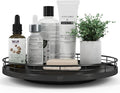 AMH 12-Inch Oak Lazy Susan Vanity Tray with Black Brush Gold Metal Rail by AMH