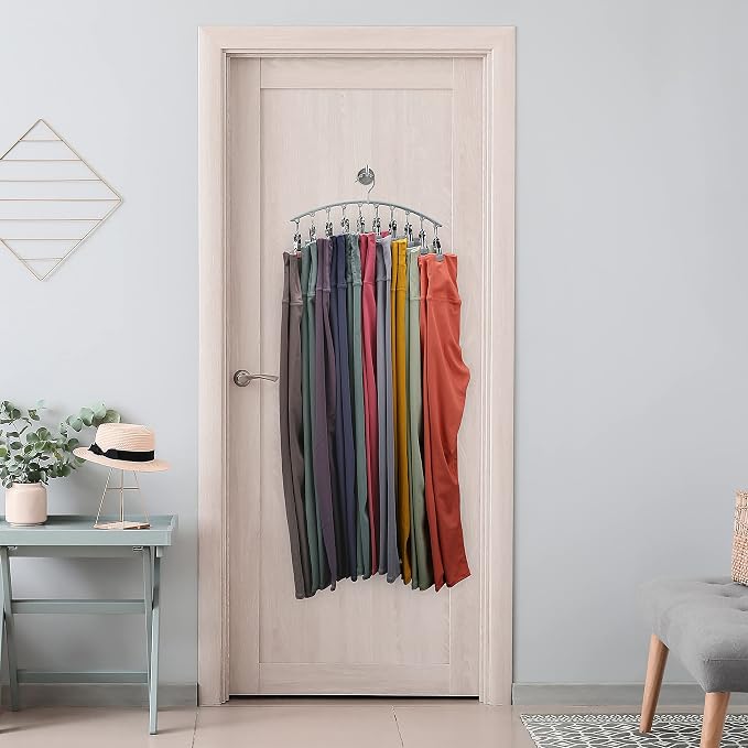 Volnamal Legging Organizer for Closet, Metal Yoga Pants Hanger w/Rubber Coated 2 Pack w/10 Clips Hold 20 Leggings, Hangers Space Saving Hanging Closet Organizer for Closet Organizers and Storage-Grey - Image 6