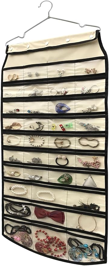 BB Brotrade Hanging Jewelry Organizer,Accessories Organizer,74 Pocket Organizer for Holding Jewelries (Beige-74 Pocket) by BBBrotrade