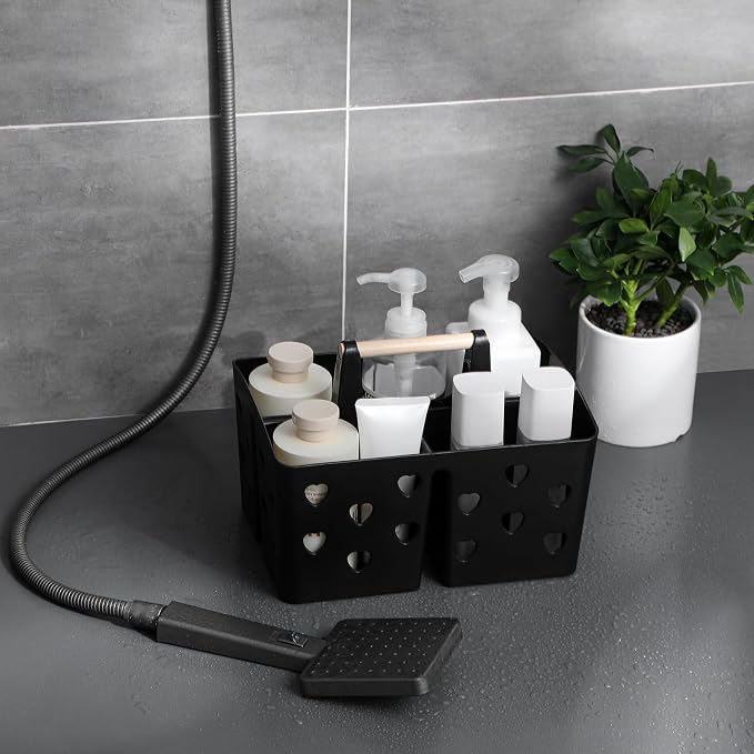 Portable Shower Caddy Plastic Shower Basket Organizer with Handle, Black - Image 2