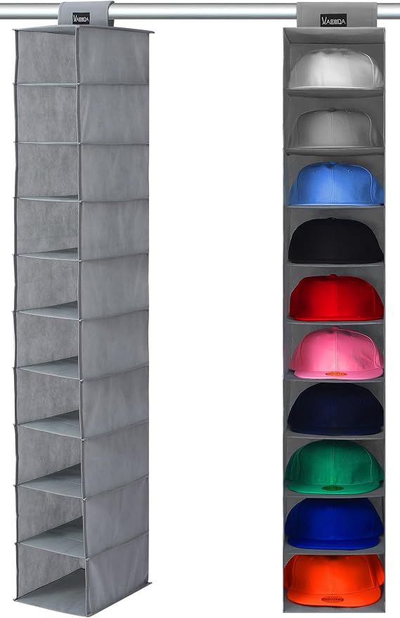 VAESIDA 10 Shelf Hat Rack Hanging Closet/Organizer for Storage - Best Baseball Cap Holder, Gray by VAESIDA