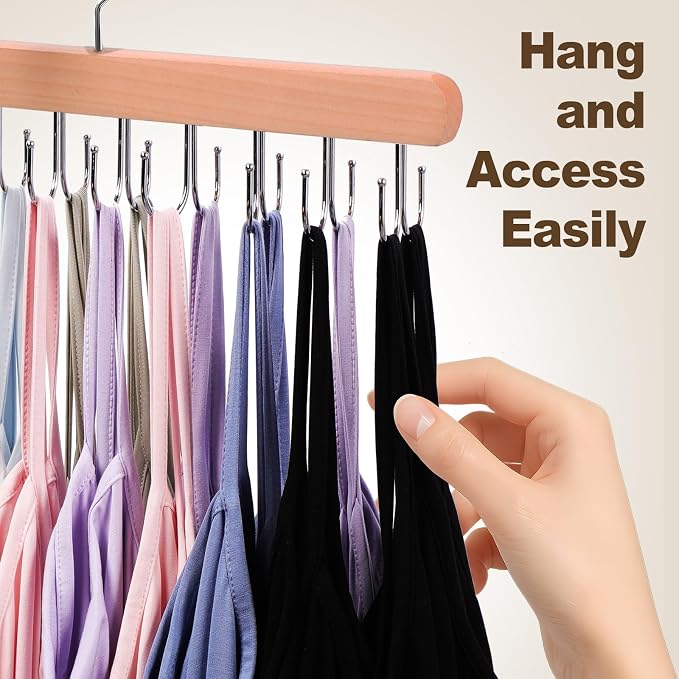 2 Pack Tank Top Hanger, Bra Hangers for Closet Organizer & Storage | Premium Bra Hanger, Tank Top hangers with 40 hooks, 360°Rotating Closet Organizers and Storage Space Saving, Belt Hanger - Image 6