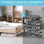 Under Bed Shoe Storage Organizer for Closet, 32 Pairs Sturdy Underbed Shoe Storage Boxes Bins Container Foldable Shoes Storage with Reinforced Handles & Clear Window for College Dorms Beige, Set of 2 - Image 6