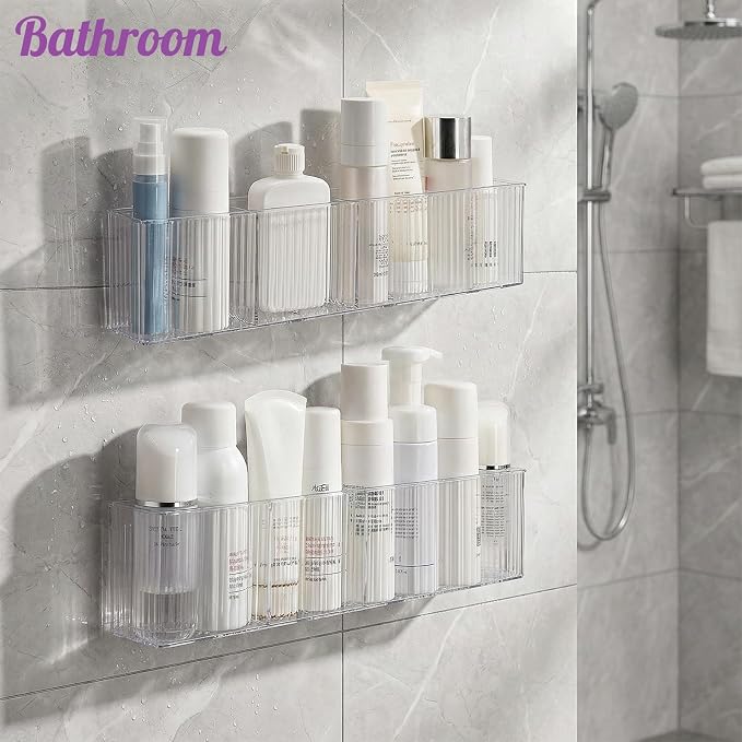 4 Pack Wall Mount Makeup Organizer, Adhesive Bathroom Shelves - Image 2