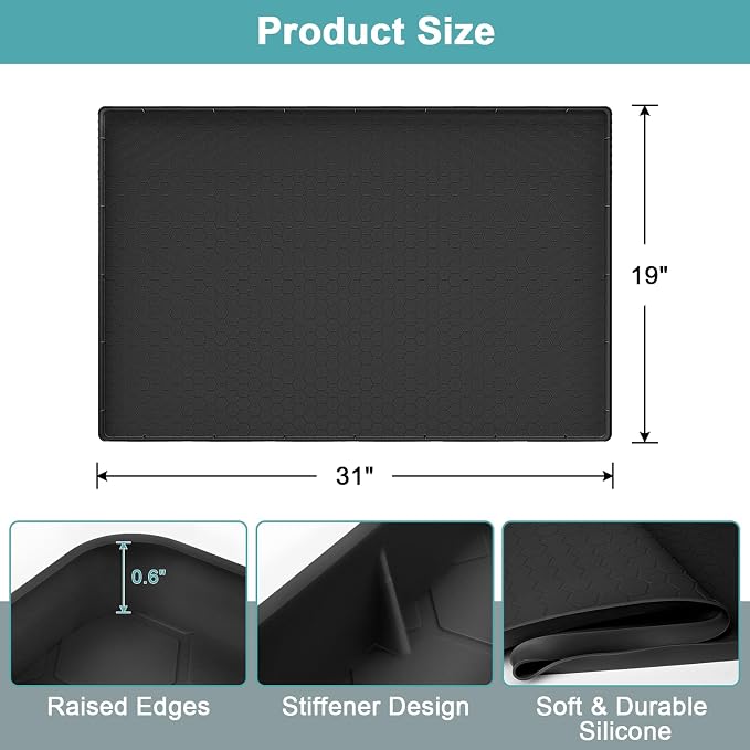 Undersink Waterproof Mat 31" x 19", Silicone Under Kitchen Sink Mat with Raised Edges, Under The Sink Organizer for Kitchen and Bathroom Leak Protection Black - Image 2
