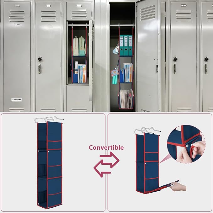 LOVEGRASS 3 Shelf Locker Organizer with Side Pockets, Navy Blue and Red - Image 5