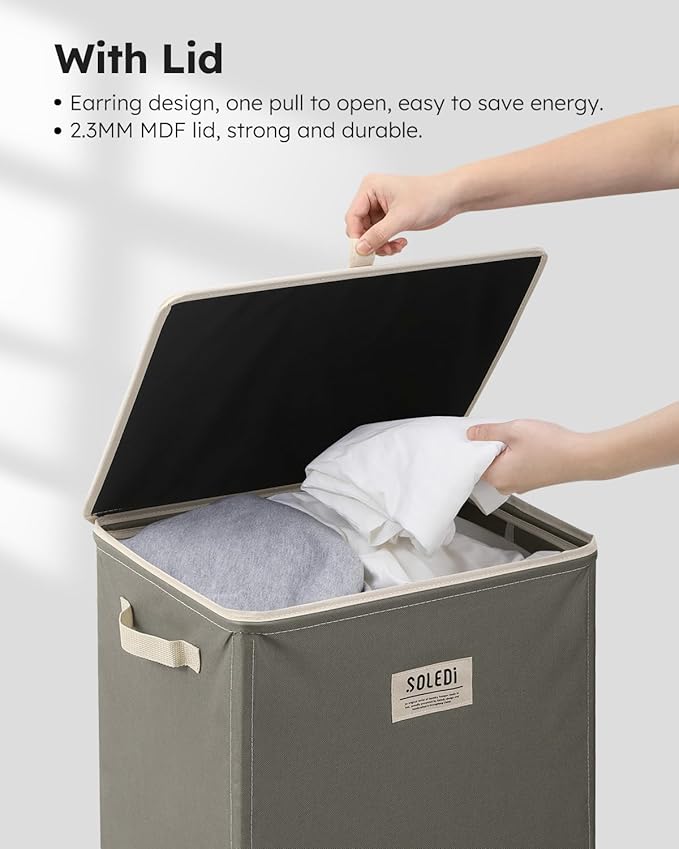 SOLEDI 100L Laundry Hamper with Lid, Large Collapsible Laundry Basket - Image 5