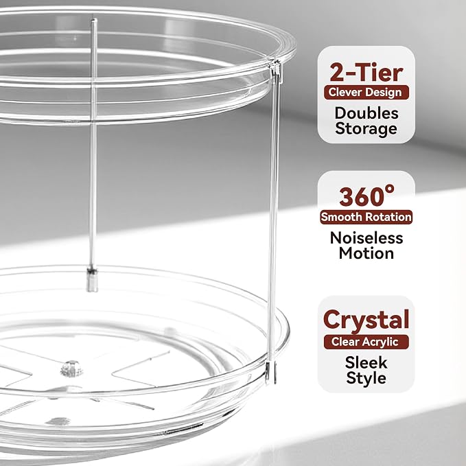 2 Tier Lazy Susan Turntable Organizer for Cabinet, 9.25'' Rotating Spice Rack Organization for Kitchen, Pantry, Bathroom, Vanity, Countertop, Medicine Storage, Seasoning Spice Organizer, 1 Pack - Image 8