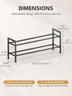 Bumusty 2 Tier Expandable Shoe Rack for Closet, Black | 18"-33" Adjustable Shoe Rack for Entryway, Small Shoe Organizer for Dorm, Front Door, Sturdy Metal - Image 2