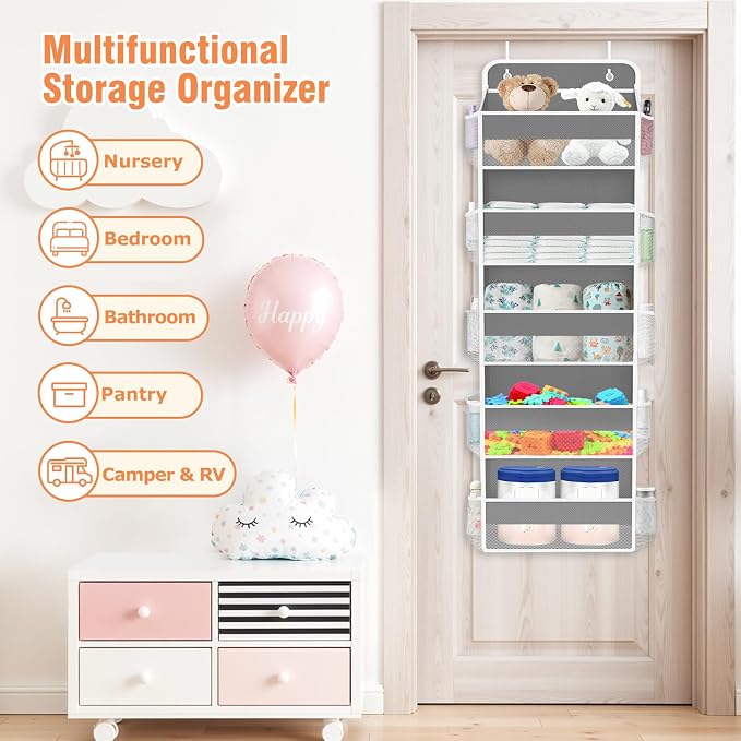 Over The Door Organizer Storage Large Capacity Hanging Bedroom Storage | 5 Shelves, 40 LB Capacity, Foldable Mesh Design, Clear Window, Sturdy, Large Storage Organizer for Nursery, Pantry & Closet - Image 7