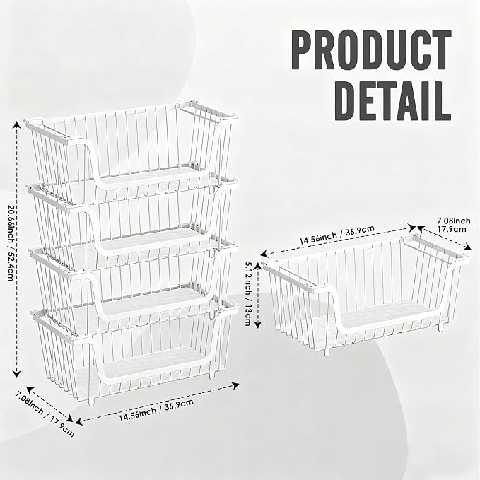 GAOKASE 4 Pcs Stackable Wire Baskets for Pantry Organizers and Storage, - Image 3