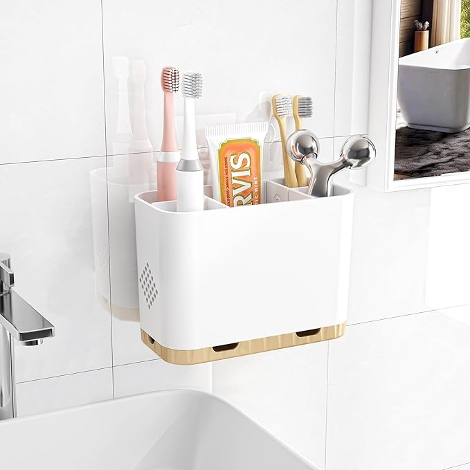 Toothbrush and Toothpaste Holders for Bathrooms Countertop - Detachable 5 Slots Kids Electric Toothbrush Holders Set Wall Mounted with Removable Dividers for Bathroom Decor and Accessories Organizer by Homtalker