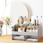 Makeup Organizer with Drawers, Cosmetic Storage for Dresser Vanity and Bathroom Countertop, Beauty Holder for Lipstick Brush, Skincare Organizer for Vanity, Cosmetic Display Case (Grey) - Image 3