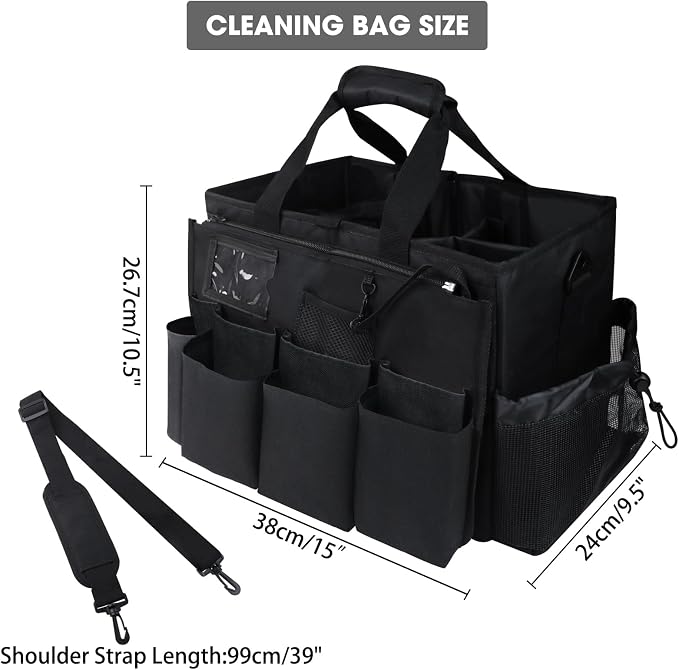 ZKOO Cleaning Bag Cleaning Caddy Organizer, Wearable Cleaning Caddy with Waist & Handles for Cleaning Tool Organizers, Extra-Large Cleaning Caddy Bag Adjustable Compartments for Housekeeping,Gardening - Image 3