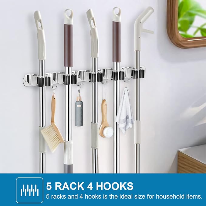 IMILLET Broom Holder Wall Mount Stainless Steel Mop Organizer - Image 6