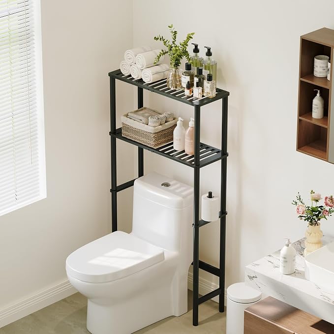 Over The Toilet Storage,2-Tier Bamboo Bathroom Shelf with Paper Holder by Vellzeyce