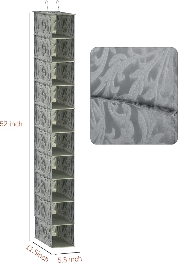 Libeder 10-Shelf Hanging Shoe Organizers with Side Pockets, Grey With Pattern - Image 3